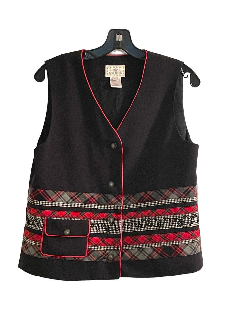 Susan Bristol Women's M Plaid Striped Embroidered Button Down Vest
